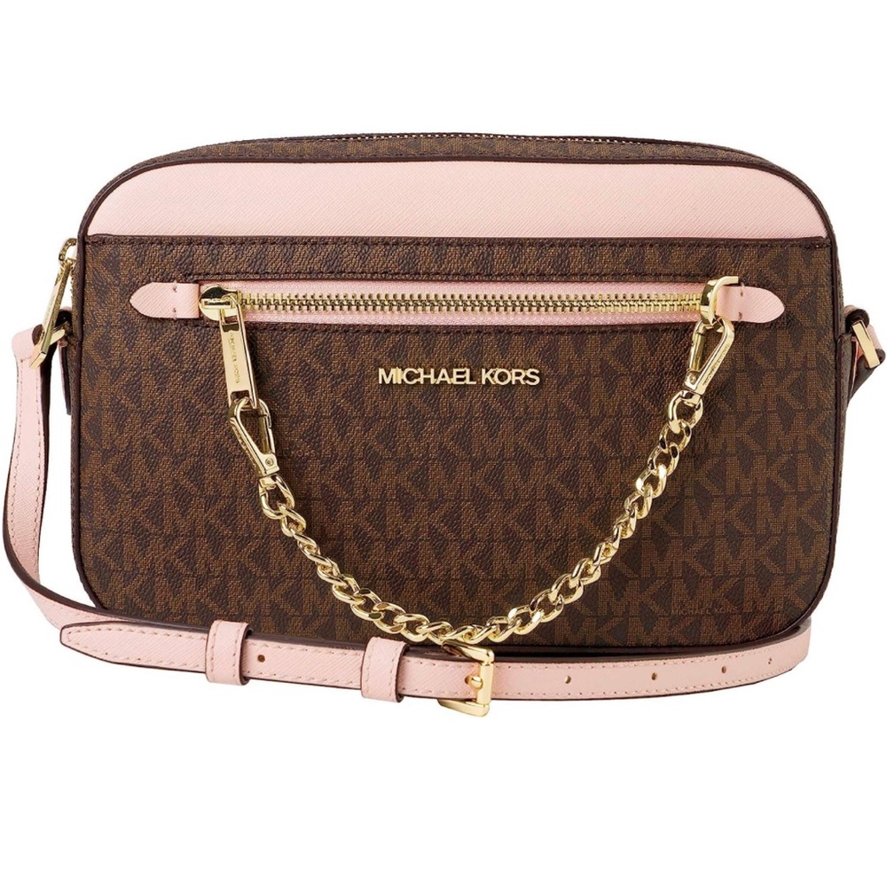 Like New…Michael Kors Jet Set Travel Large East/West Crossbody. Acorn/Blush Pink